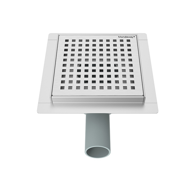 Front structure of square shower drain assembly with patterned stainless steel grate