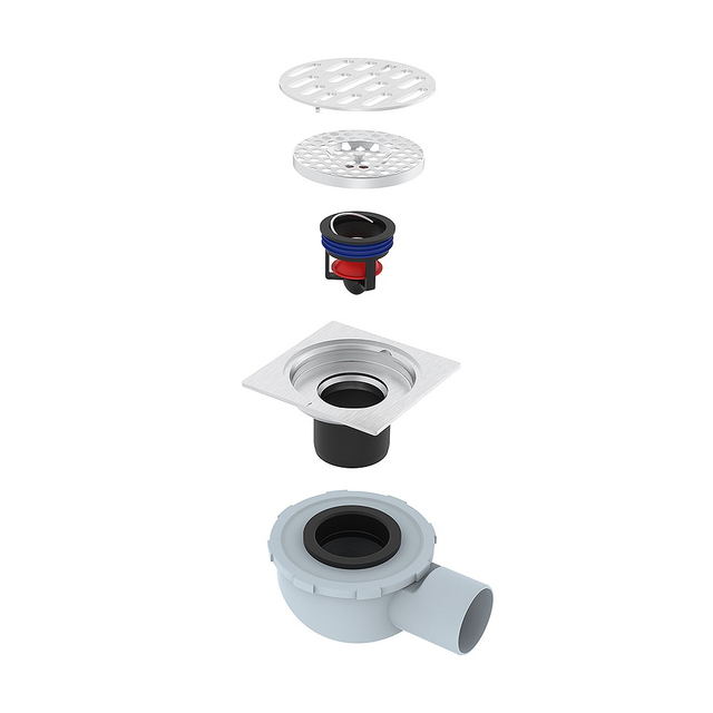 stainless steel square shower drain exploded with 360&deg; rotatable siphon
