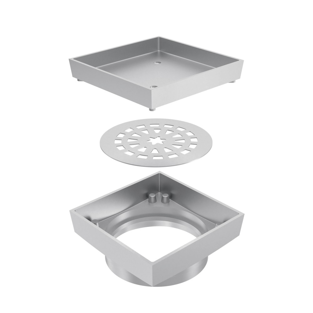 Exploded structure of brass square shower drain for vertical floors