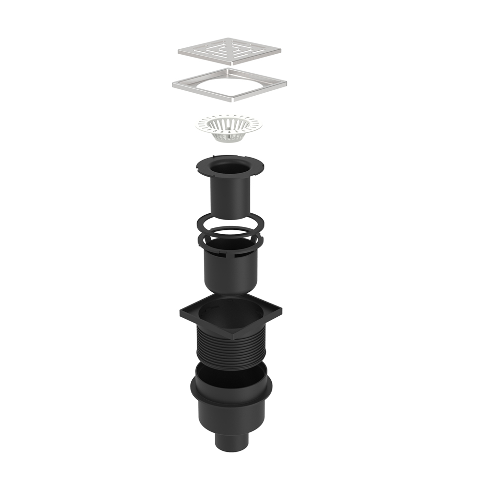 HDPE drains exploded structure with stainless steel grate