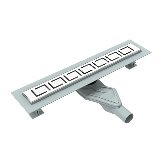 Linear shower tile drain featuring a 360-degree rotatable siphon for flexible installation