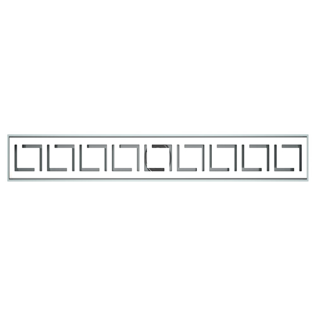 Linear stainless steel channel drain with decorative grate pattern