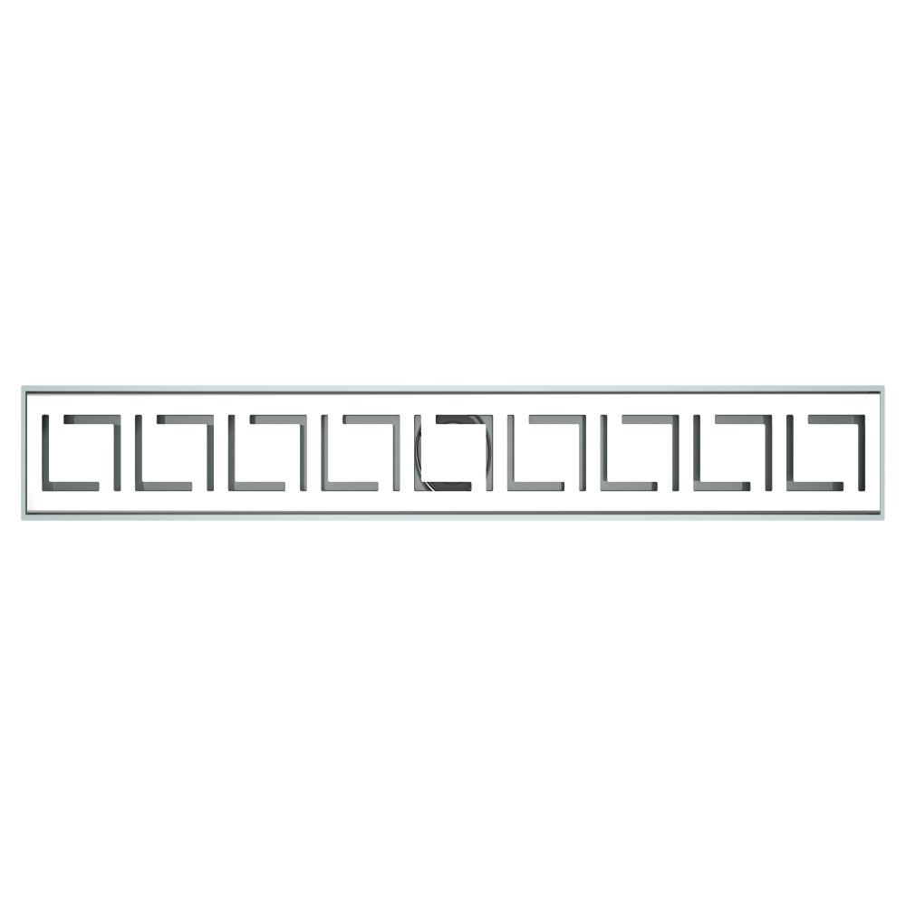 Linear stainless steel channel drain with decorative grate pattern