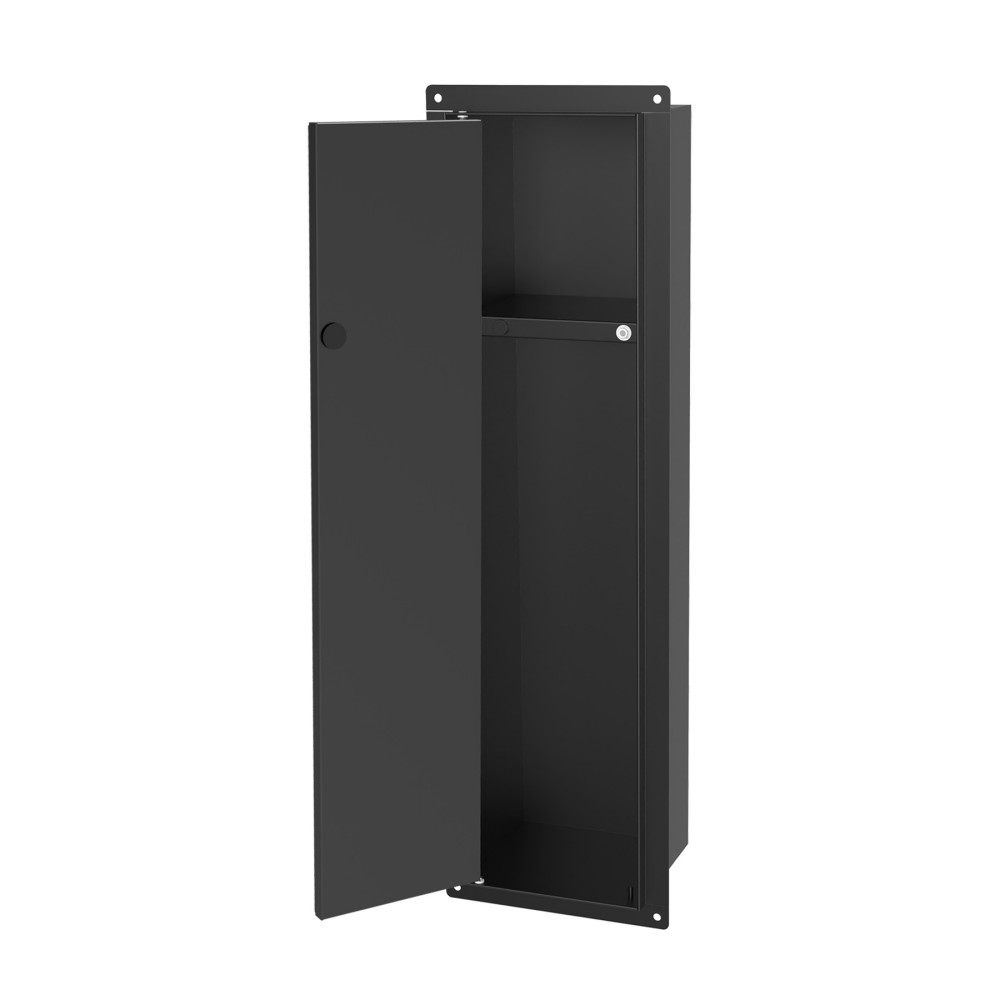 Hidden wall niche door open angled structure