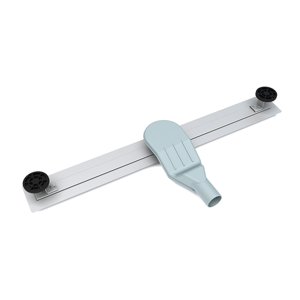 360 rotatable siphon mechanism connected to slim channel drains for flexible plumbing