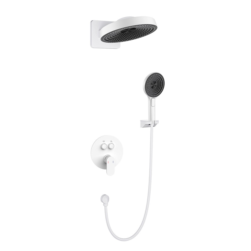 Clean white wall mount shower faucet for minimalist interior