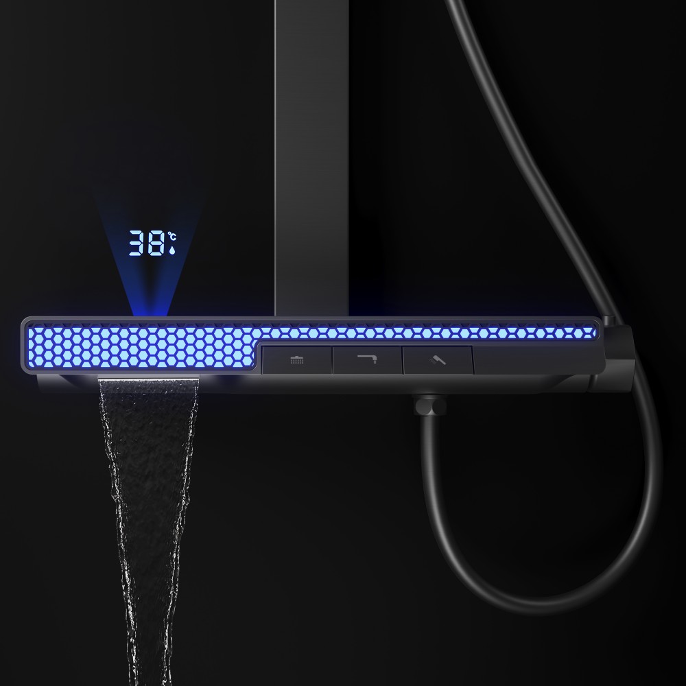 LED temperature display on piano key shower set