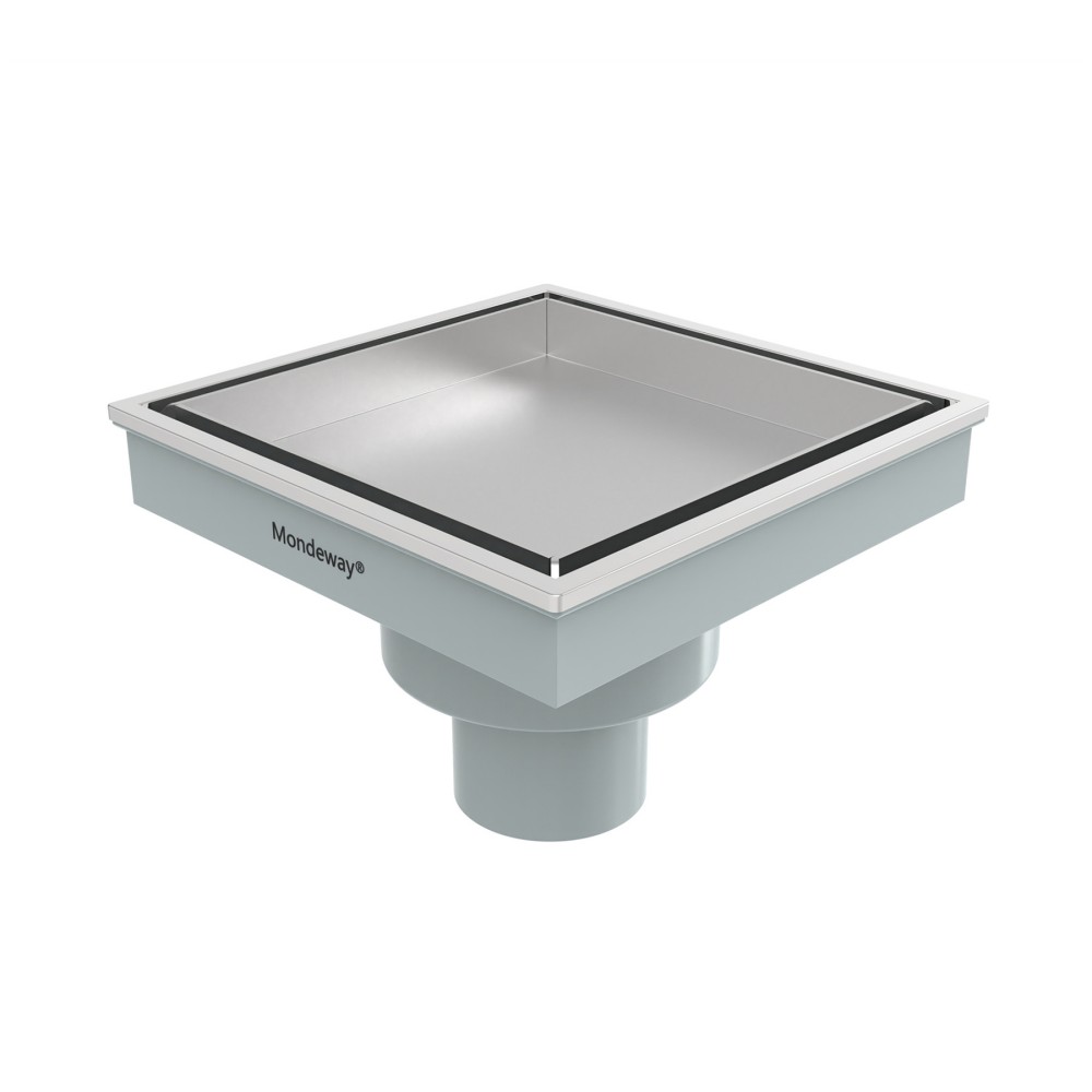 Square shower drains with ABS base and stainless steel grate surface