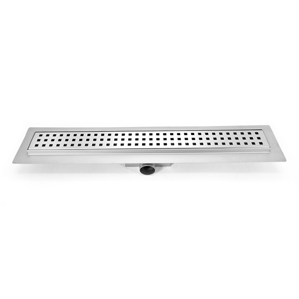 linear tile shower drain with square grate pattern