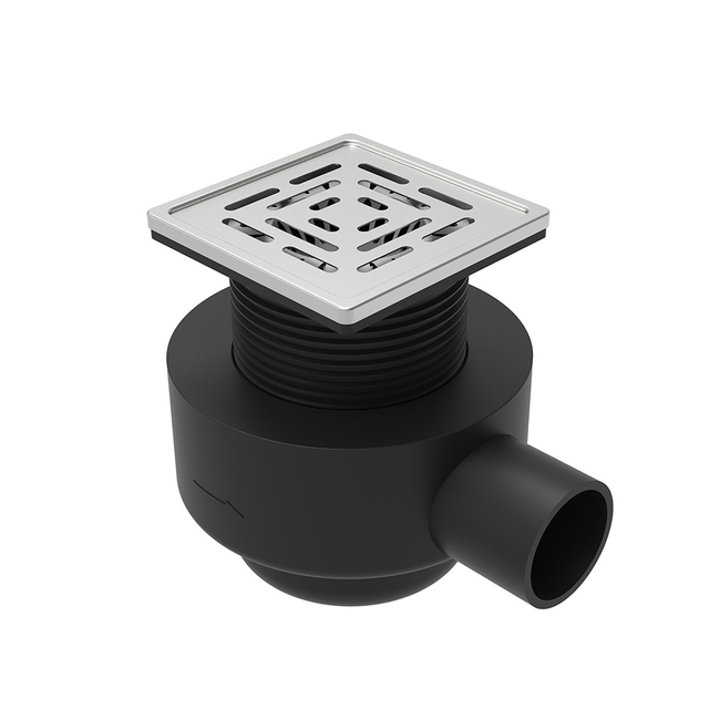 hdpe floor drain square with stainless steel grate and horizontal outlet