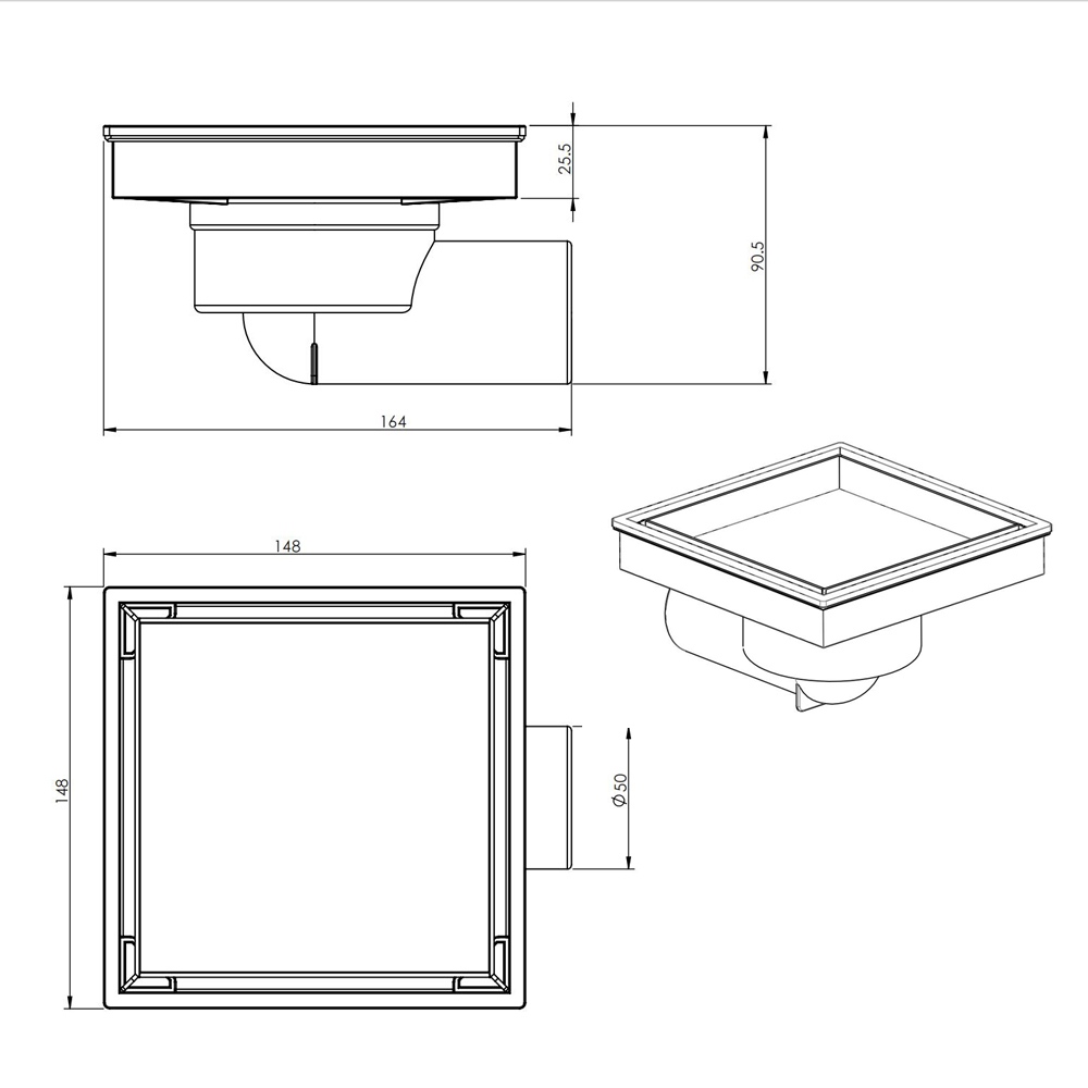 anti-odor floor drain square bottom housing siphon structure