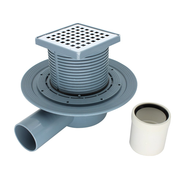 square drain for shower with horizontal outlet and abs base