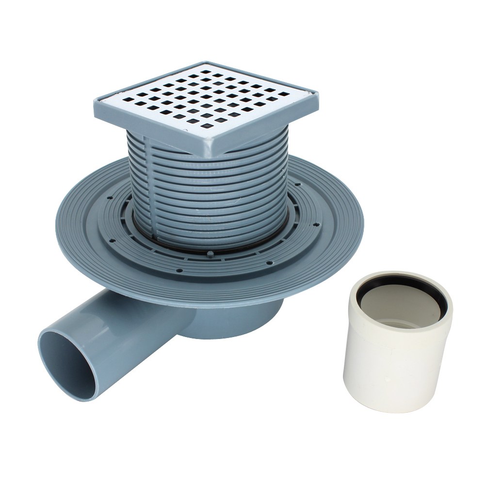 square drain for shower with horizontal outlet and abs base