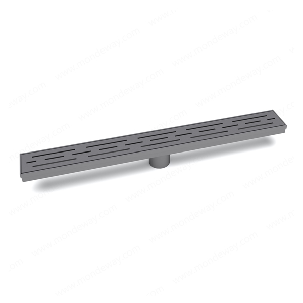 Gunmetal low profile linear drain with anti clog design and adjustable vertical outlet