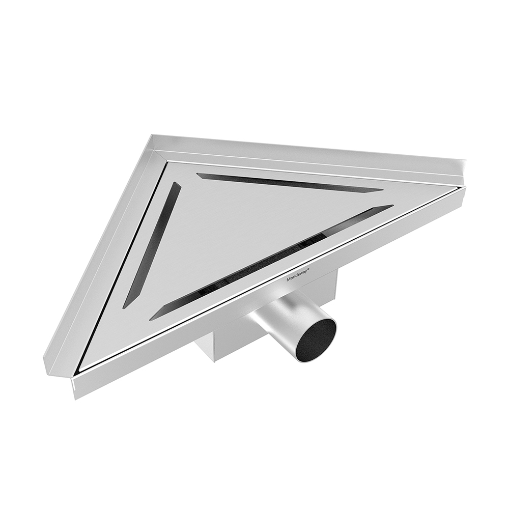 Corner shower drain with triangle drain stainless steel top grate layout