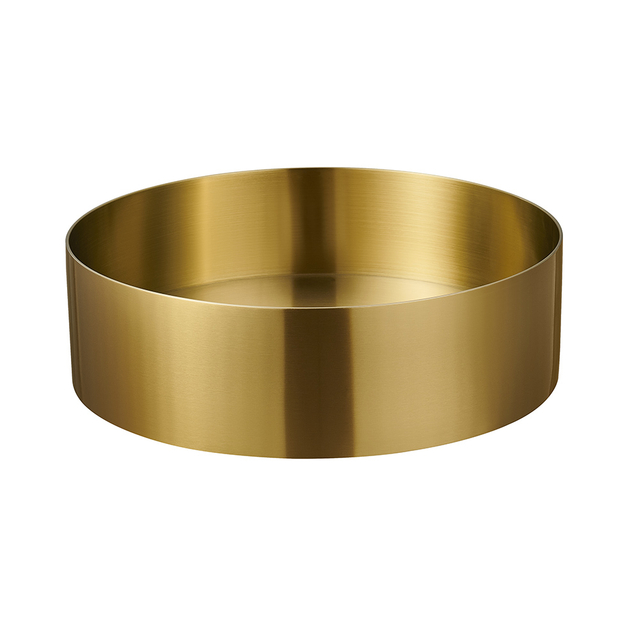 Round bathroom sinks with gold stainless steel side profile