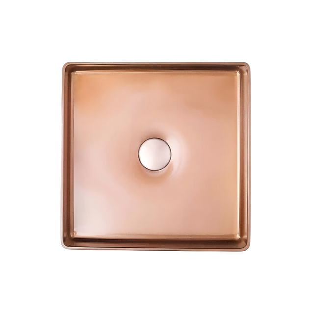 Square vessel sink stainless steel hand wash basin with smooth top edge and central outlet