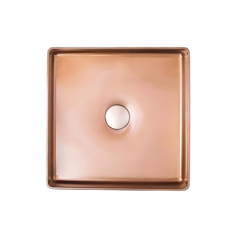 Square vessel sink stainless steel hand wash basin with smooth top edge and central outlet