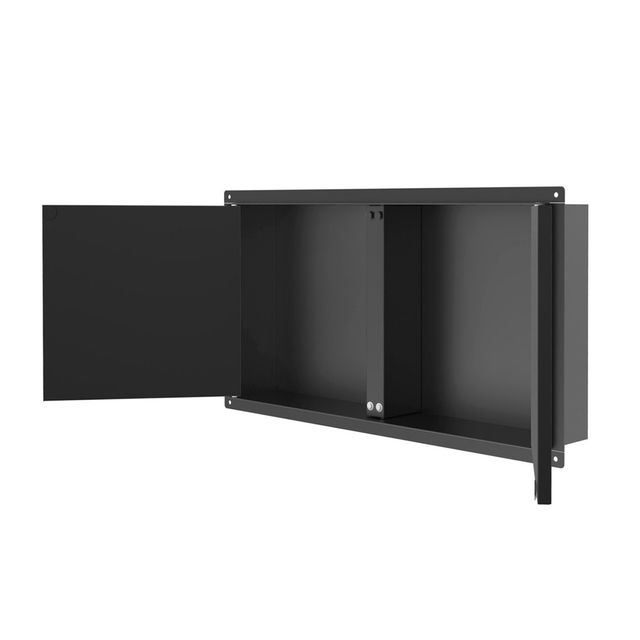 Recessed wall niche interior with shelf for organized bathroom storage