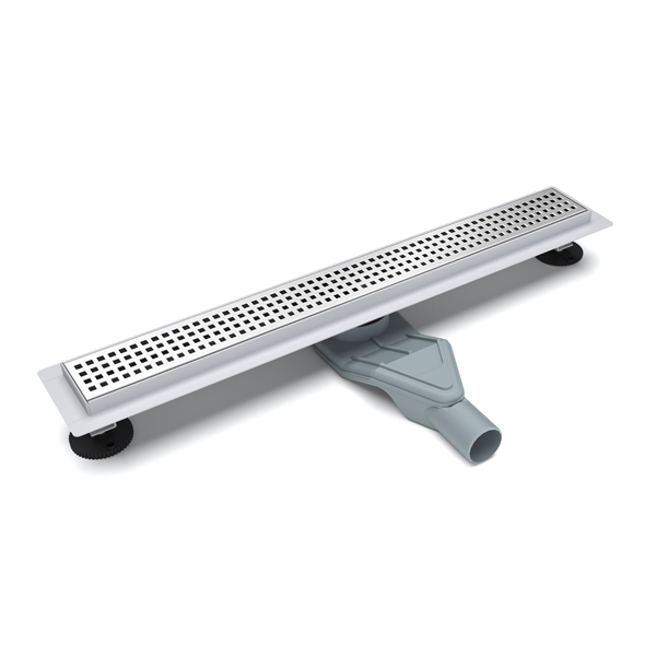 Square grid pattern grate on linear floor drains stainless steel