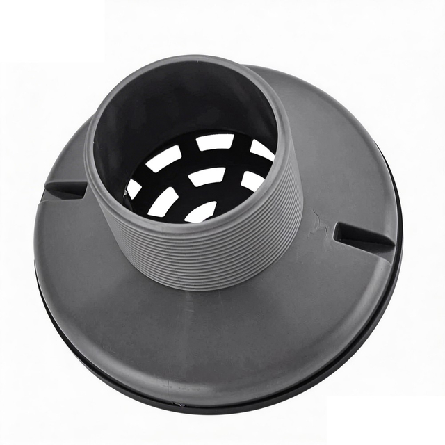 Bottom section of the round shower floor drain showing the 68mm vertical outlet