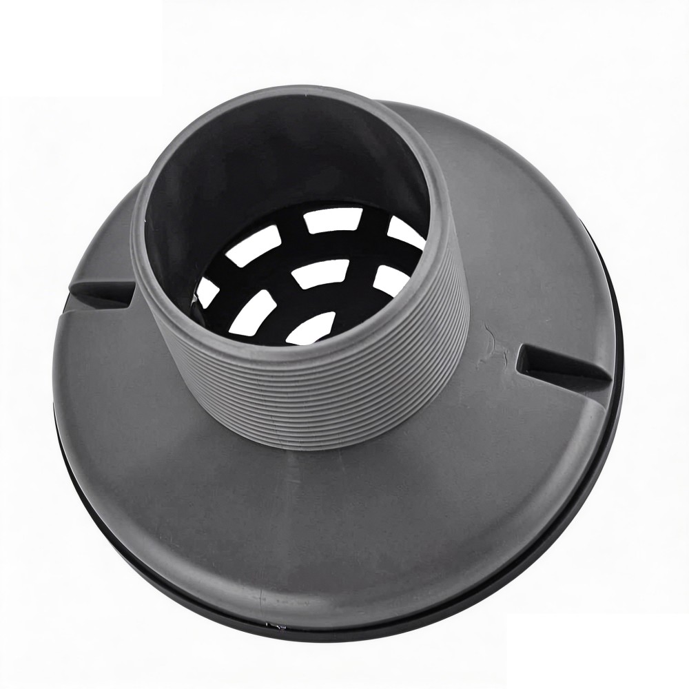 Bottom section of the round shower floor drain showing the 68mm vertical outlet