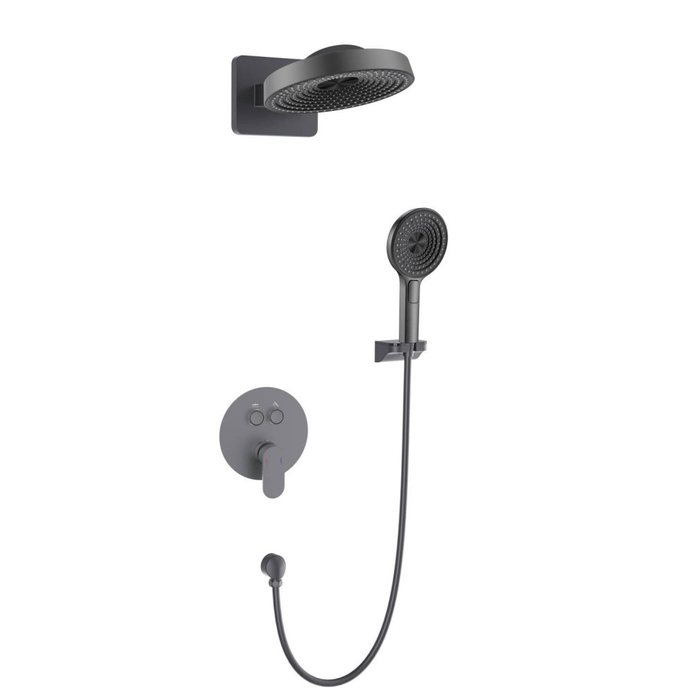 Matte grey wall mount shower faucet with dual function head