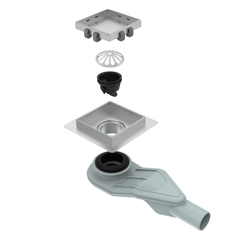 Tile insert frame for square shower floor drain with flanged design