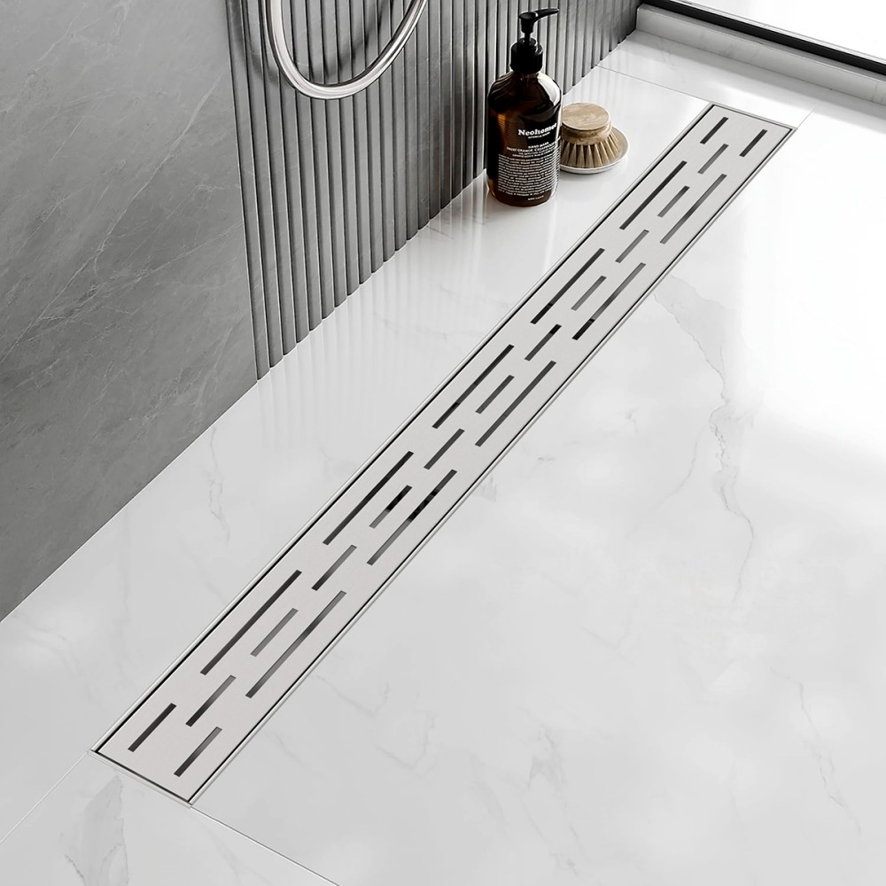 linear shower drain channel with horizontal outlet for bathroom floor drainage