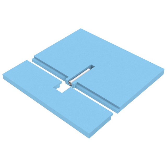 Shower floor tray showing XPS foam core and drain channel