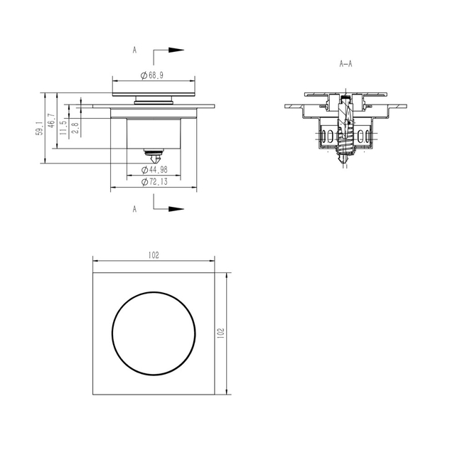 Pop up shower drain bottom connection designed for vertical outlet