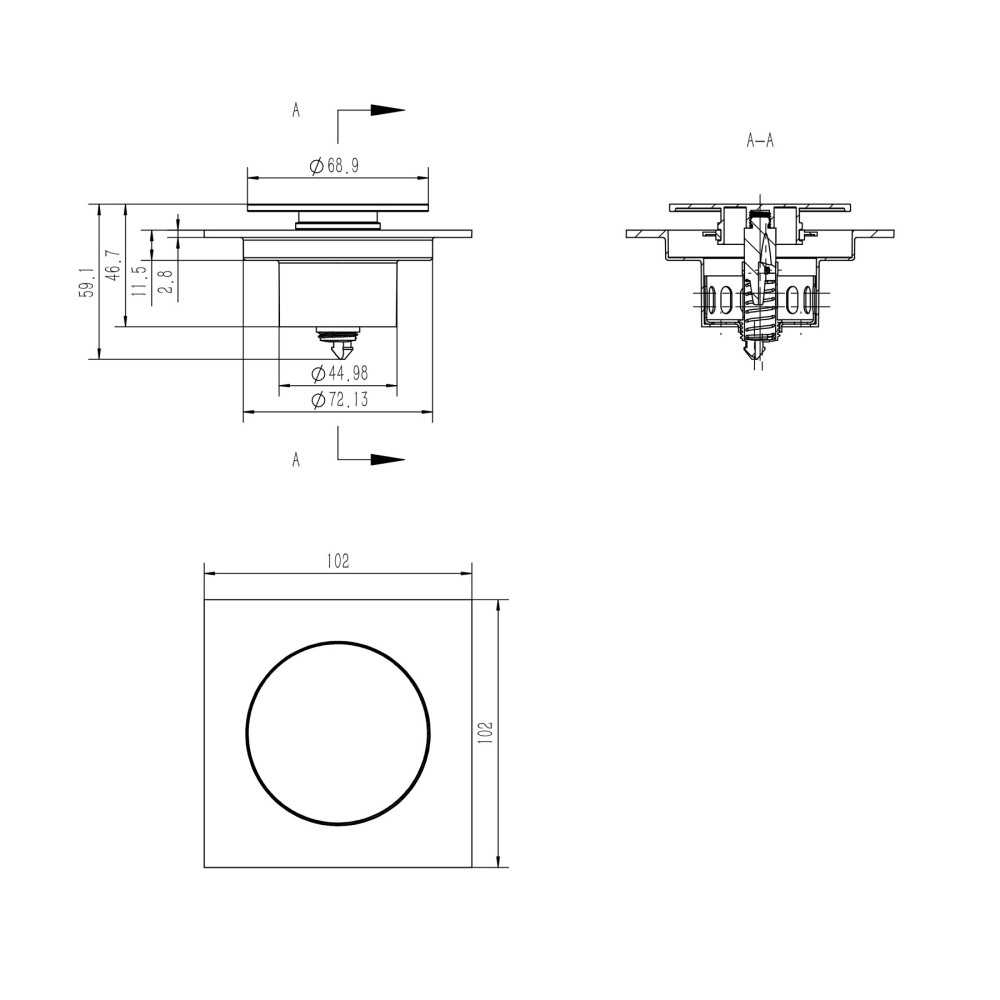 Pop up shower drain bottom connection designed for vertical outlet