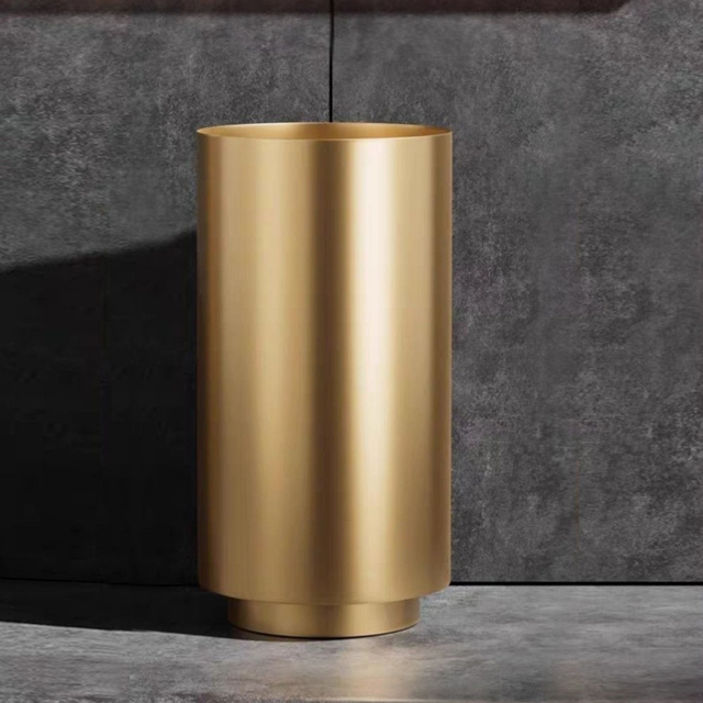 Single full pedestal wash basin in gold stainless steel floor standing design