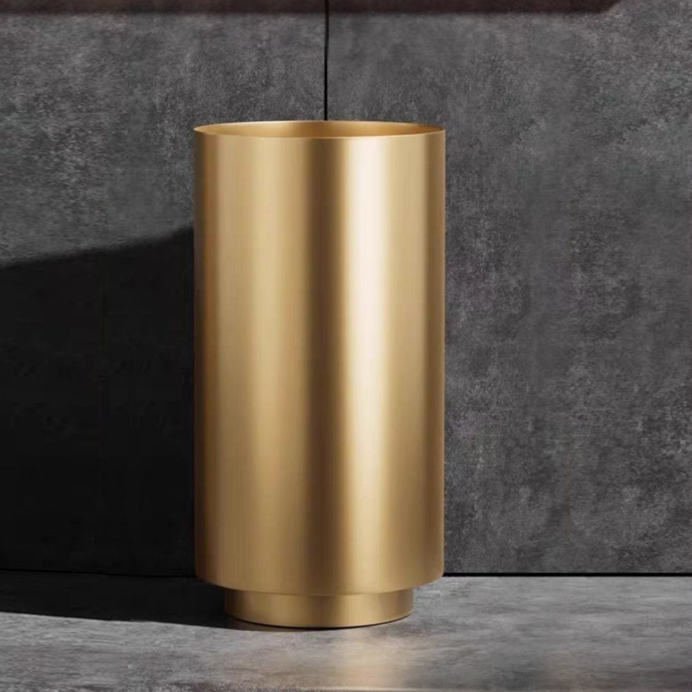 Single full pedestal wash basin in gold stainless steel floor standing design