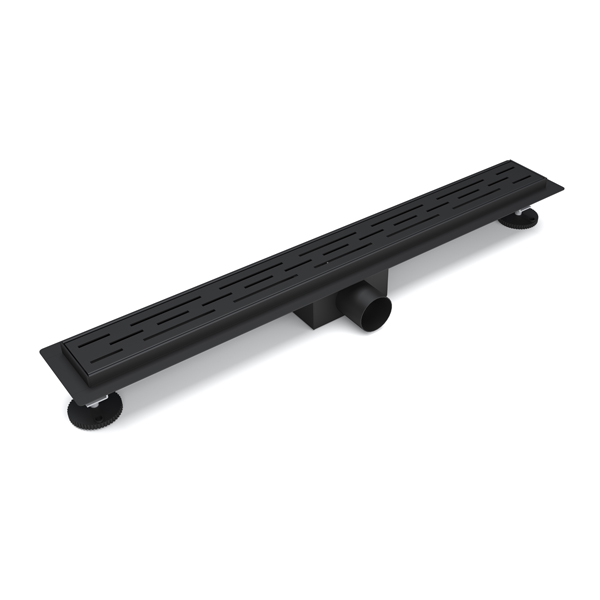 Anti-clogging black linear drain kit with adjustable installation height