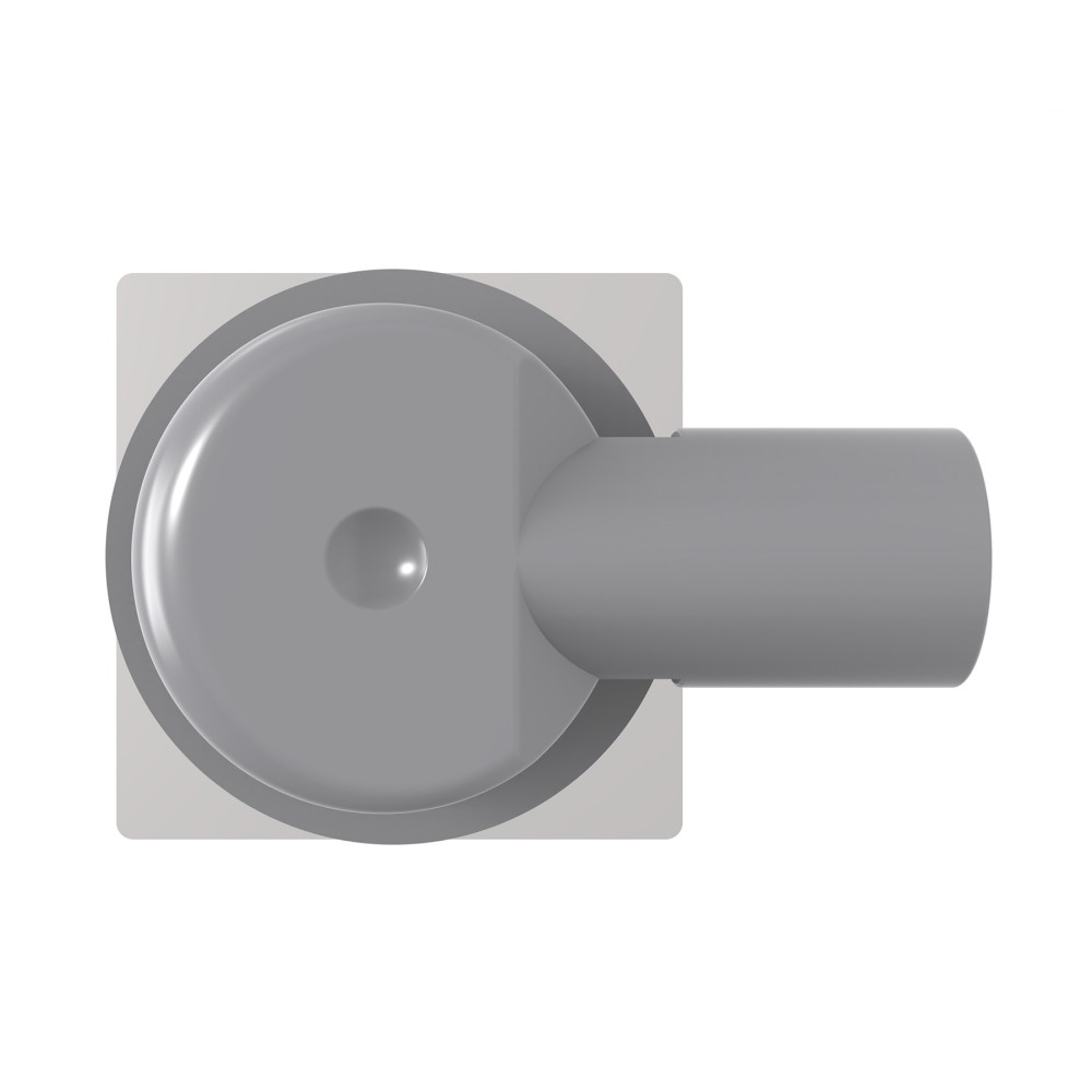 Bottom of the grey housing displaying the connection point for the 360&deg; rotatable wet siphon and horizontal outlet