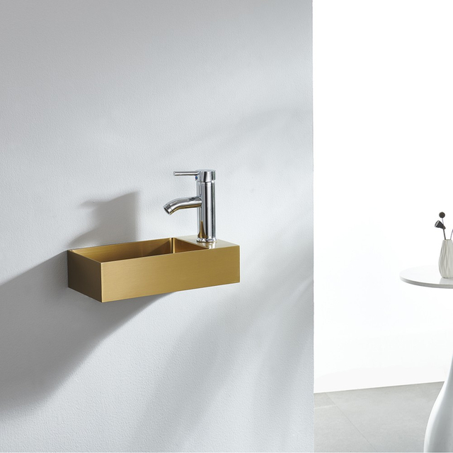 gold stainless steel wall hung sink rectangular basin in bathroom