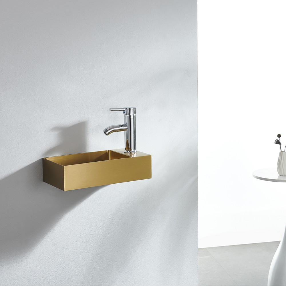 gold stainless steel wall hung sink rectangular basin in bathroom