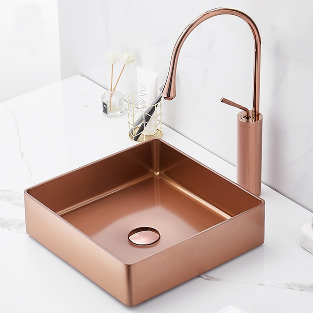 Square vessel sink stainless steel hand wash basin for bathroom countertop application