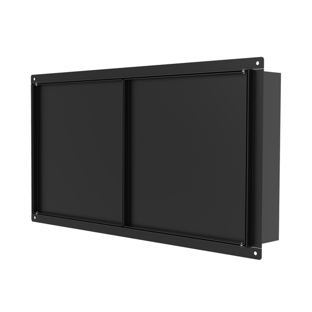 Hidden shower niche in horizontal rectangular form with black steel finish