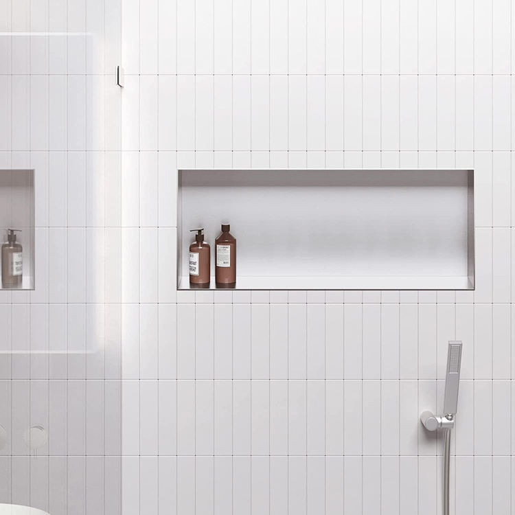 Rectangular wall niche stainless steel niche bathroom storage in tiled wall