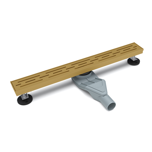 Titanium gold ss floor drain featuring adjustable leveling feet