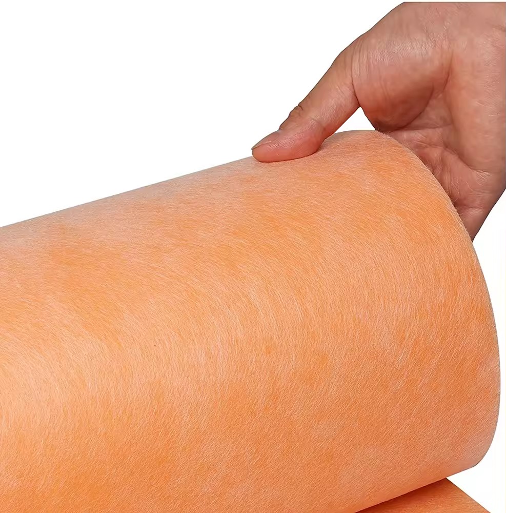 Close up of flexible orange HDPE waterproof membrane roll texture