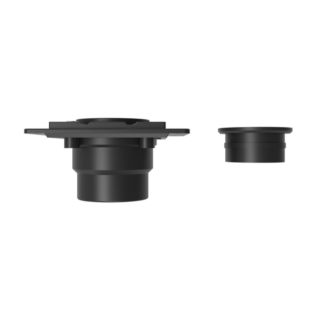 Side profile of black PVC shower drain base showing installation height