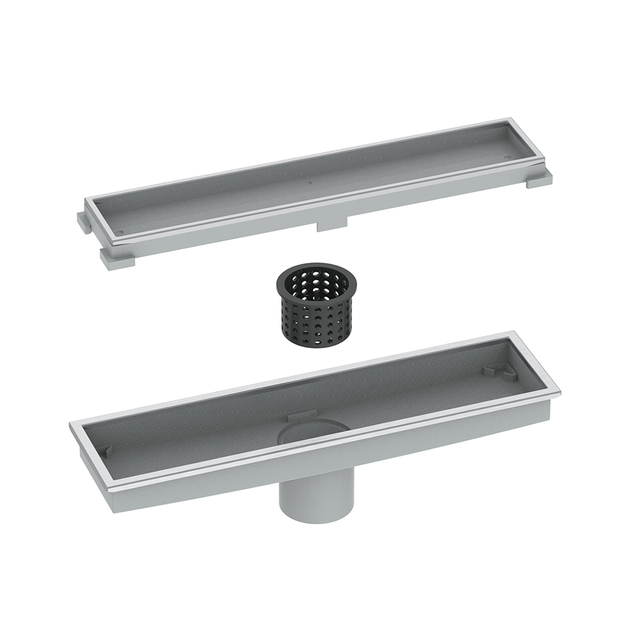 Plastic linear drain exploded structure with ABS base filter basket and SS304 trim