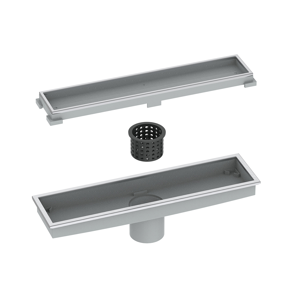 Plastic linear drain exploded structure with ABS base filter basket and SS304 trim