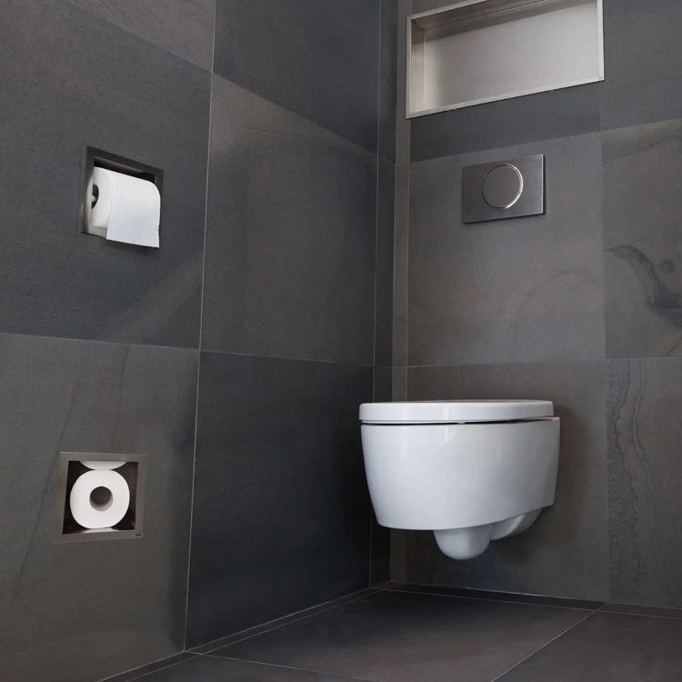 Stainless steel toilet paper holder and storage wall system