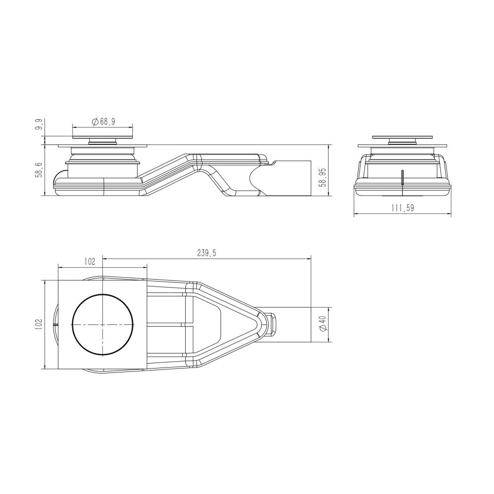 pop up drain without flange drain technical size drawing with 40mm outlet