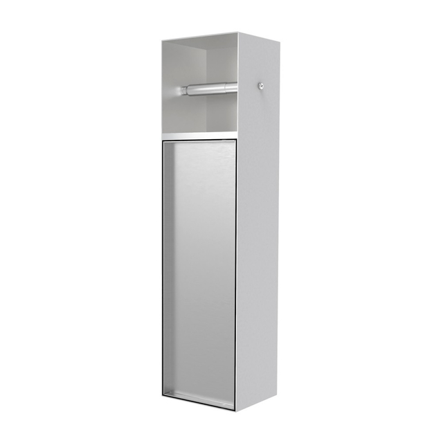 Recessed stainless steel toilet paper holder with integrated concealed toilet brush storag