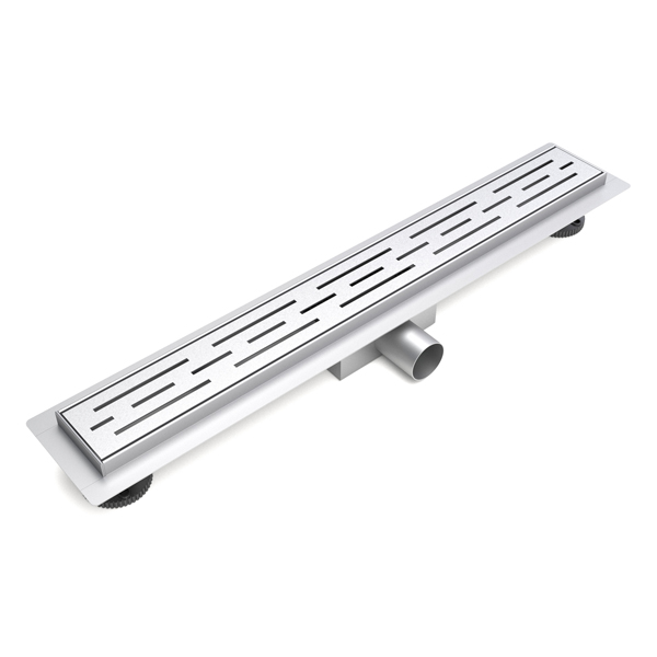 Brushed stainless steel linear drain kit with waterproofing flange